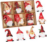 BRUBAKER - Suspensions pour Sapin de Noël - 24 Pièces - Gnomes/Nains - Ornements en Bois - Décoration Arbre de Noël - Hauteur 5,8 cm - Rouge/Blanc
