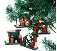 BRUBAKER - Suspensions pour Sapin de Noël - 4 Pièces - Crèches/Marie, Joseph et Jésus - Figurines en Bois - Peintes à la Main - Décoration Arbre de Noël