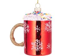 BRUBAKER Tasse de Noël avec vermicelles - Boule de Noël en verre peinte à la main - Décorations de Noël Figurines amusantes Pendentif Déco Boule d'arbre - env. 9 cm