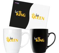 BRUBAKER Tasses à café Her King & His Queen avec carte de vœux - Tasses à café pour couple noir et blanc - 300 ml Tassen Geschenkset - Mug Set in Geschenkbox für Valentinstag, Hochzeit und Weihnachten