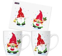 BRUBAKER Tasses à café Joyeux nains de Noël avec carte de vœux - Noël Tasses à café Lutins de Noël - 300 ml Tasses Lutins Set cadeau - Set de mugs nains en boîte cadeau - Gnome