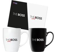 BRUBAKER Tasses à café The Boss & The Real Boss avec carte de vœux - Couple de tasses à café noir et blanc - 300 ml Tassen Geschenkset - Mug Set in Geschenkbox für Valentinstag, Hochzeit und Weihnacht