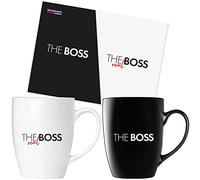 BRUBAKER Tasses à Café The Boss & The Real Boss avec Carte de Vœux - Couple de Tasses à Café noir et Blanc - 300 ml Tasses lutins set Cadeau