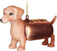 BRUBAKER Teckel comme Hot Dog Marron - Boule de Noël en verre peinte à la main - Décorations de Noël Figurines Drôles Pendentif Déco Boule d'arbre - 10,8 cm