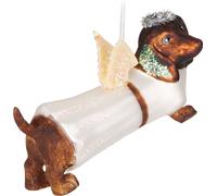 BRUBAKER Teckel en ange tout blanc - Boule de Noël en verre peinte à la main - Décorations de Noël Personnages Drôles Déco Boule d'arbre - 12,9 cm