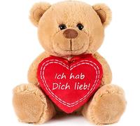 Brubaker Teddy Ours en peluche avec coeur rouge - Je t'aime - 25 cm - Teddy Bear Peluche Doudou - Peluche brune marron clair