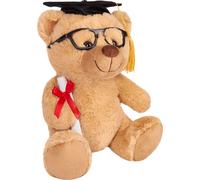 Brubaker Teddy Ours en peluche avec lunettes, diplôme et chapeau de docteur - Doudou pour le diplôme, le baccalauréat ou les études - 25 cm - Teddy Peluche - Marron clair