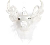 BRUBAKER Tête de cerf blanche avec paillettes Boule de Noël en verre - Peinte à la main - Décorations de Noël Drôle - Boule de Noël Figurines Décoration de Noël
