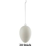 BRUBAKER Œufs de Pâques 6 cm plastique blanc mat avec suspensions - aspect naturel - lot de 20