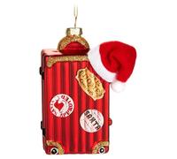 BRUBAKER Valisette du Père Noël - Boule de Noël en verre peinte à la main - 12 cm Boule d'arbre Valisette de Noël rouge avec bonnet de Noël Décoration d'arbre de Noël