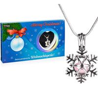 BRUBAKER Votre Perle de Noël Personnelle - Merry Christmas Perle de Tes Rêves - Collier avec Pendentif Argent Flocon de Neige + Coquillage avec Perle Véritable comme Set Cadeau de Bijoux