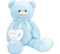 BRUBAKER Ours en Peluche XXL 100 cm avec Cœur Hello Baby - Cadeau de Naissance pour Les Garçons Nouveau-Nées - Bleu Clair