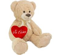 BRUBAKER Peluche géante XXL - Ours/Nounours - 100 cm - Beige - Cœur en Peluche 'Je t'aime' Inclus