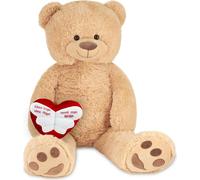 BRUBAKER XXL Ours en peluche 100 cm Beige avec un Un ange sans ailes s'appelle maman coeur Peluche