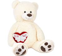 BRUBAKER XXL Ours en peluche 100 cm Blanc avec un Un ange sans ailes s'appelle maman coeur Peluche