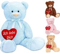 Brubaker XXL Ours en peluche 100 cm bleu clair avec un cœur Je t'aime Peluche