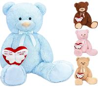 Brubaker XXL Ours en peluche 100 cm bleu clair avec un Un ange sans ailes s'appelle maman cœur Peluche