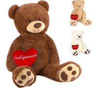 BRUBAKER XXL Ours en peluche 100 cm Brun avec un cœur de personne préférée Peluche