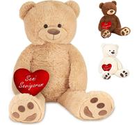 Brubaker XXL Ours en peluche Seni Seviyorum - 100 cm Peluche Beige avec un cœur - Peluche Doudou