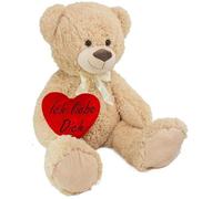 BRUBAKER XXL peluche nounours 100 cm de haut beige animal en peluche avec un coeur animalt teddy ours en peluche