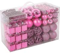 BRUBAKER101pcs Set de boules de Noël avec pointe d'arbre Rose Décoration d'arbre de Noël