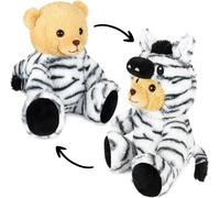 BRUBIES Teddy Zebra - 25 cm ours en peluche en costume de zèbre avec capuche - Peluche pour des aventures douillettes - Cadeau doudou pour enfants - Noir Blanc