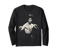 Bruce Lee Black and White Action Pose Portrait Martial Arts Manche Longue