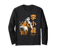 Bruce Lee Iconic Fight Pose Yellow Text Retro Martial Arts Manche Longue, Unisexe pour Adultes, Noir, S