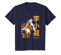 Bruce Lee Iconic Fight Pose Yellow Text Retro Martial Arts T-Shirt, Enfant, Bleu Marine, 4 Ans