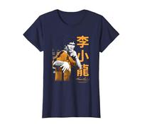 Bruce Lee Iconic Fight Pose Yellow Text Retro Martial Arts T-Shirt, Femme, Bleu Marine, XS
