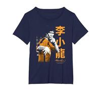 Bruce Lee Iconic Fight Pose Yellow Text Retro Martial Arts T-Shirt, Femme Grandes Tailles, Bleu Marine, 2X