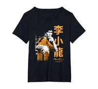 Bruce Lee Iconic Fight Pose Yellow Text Retro Martial Arts T-Shirt, Femme Grandes Tailles, Noir, 4X
