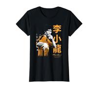 Bruce Lee Iconic Fight Pose Yellow Text Retro Martial Arts T-Shirt, Femme, Noir, M