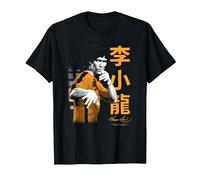 Bruce Lee Iconic Fight Pose Yellow Text Retro Martial Arts T-Shirt, Homme, Noir, 4XL