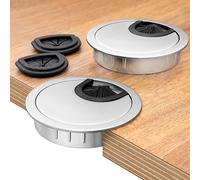 Bruce.® Premium Passage de câbles bureau en métal [2 Pieces] - Passe cable bureau ø 60 mm - Sortie de cable incl. 2 x passe-câbles en caoutchouc - Pour plus d'ordre sur votre bureau au travail