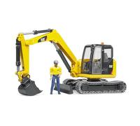 bruder - 02466 - Mini Pelleteuse Caterpillar Jaune avec Personnage | Véhicule de chantier avec figurine, pelleteuse, compatible avec bworld, échelle 1:16