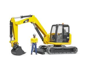 bruder - 02466 - Mini Pelleteuse Caterpillar Jaune avec Personnage | Véhicule de chantier avec figurine, pelleteuse, compatible avec bworld, échelle 1:16