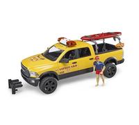 bruder 02506 - RAM 2500 Power Wagon Life Guard avec figurine, Stand-Up Paddle & module son et lumière,Service de secours, sauveteur