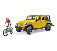 bruder 02543 - Jeep Wrangler Rubicon Unlimited avec VTT et cycliste, Véhicule tout terrain, Vélo, Figurine jouet