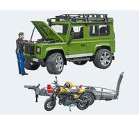 bruder 02589 - Land Rover Defender avec remorque, Scrambler Ducati Full Throttle, conducteur, véhicule tout-terrain, jeep, moto