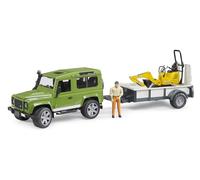 bruder 02593 - Land Rover Defender break avec accessoires | 4 remorques à un essieu, micro-pelle, ouvrier du bâtiment, ensemble de jouets, échelle 1:16