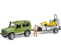 bruder 02593 - Land Rover Defender Station Wagon avec remorque à un essieu, micro-pelle JCB 8010 CTS, ouvrier du bâtiment