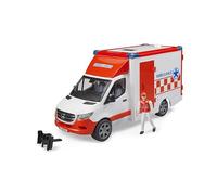 bruder 02676 - Mercedes-Benz Sprinter ambulance avec conducteur | Module lumière et son, figurine, civière, ambulance, véhicule d'intervention, jouet, échelle 1:16