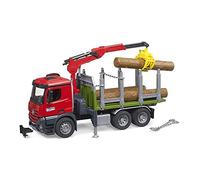 bruder 03669 - Camion de transport de bois MB Arocs avec grue de chargement | Avec grappin, 3 troncs d'arbre, tracteur forestier, remorque à bois, pour la sylviculture, à partir de 4 ans, échelle 1:16
