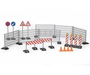 bruder 62007 - Kit de chantier avec barrières, panneaux et cônes | Accessoires pour engins de chantier, chantier, construction routière et autres travaux de construction