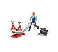 bruder - 62100 - Set Mécanicien Bworld avec Figurine Et Accessoires - Bleu | Figurine de mécanicien avec cric, chandelles, boîte à outils, outils