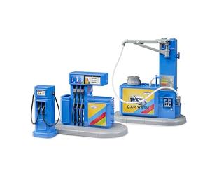 bruder 62113 - Accessoires station-service et aire de lavage | Station de lavage avec réservoir d'eau, borne de recharge pour voitures électriques, jouets à partir de 4 ans