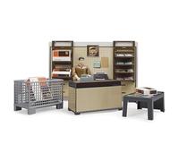bruder 62250 - bworld UPS Paketshop avec comptoir, caisse, balance à colis, caisse grillagée, colis, employés et étagère murale