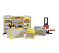 bruder 62251 - Bworld DHL Paketshop avec employé DHL - 1:16 Jouet, Accessoires, Succursale de poste, Facteur, Service de colis, Logistique, Expédition , Set de jeu