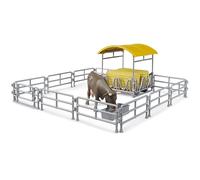 Bruder 62612 - Râtelier à Foin avec clôtures, Auge, balles carrées et 1 Vache - Accessoires pour Ferme, Agriculture, Vache, Jouets